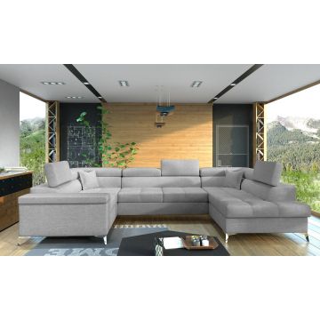 Coltar extensibil dreapta 6 locuri ELTAP, Th-11, Thiago, 342x208x88 cm, lemn/poliester, gri deschis