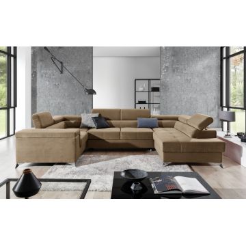 Coltar extensibil dreapta 6 locuri ELTAP, Th-12, Thiago, 342x208x88 cm, lemn/poliester, maro deschis