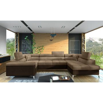 Coltar extensibil dreapta 6 locuri ELTAP, Th-13, Thiago, 342x208x88 cm, lemn/poliester, maro deschis/maro inchis