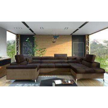 Coltar extensibil dreapta 6 locuri ELTAP, Th-14, Thiago, 342x208x88 cm, lemn/poliester, maro inchis/maro deschis