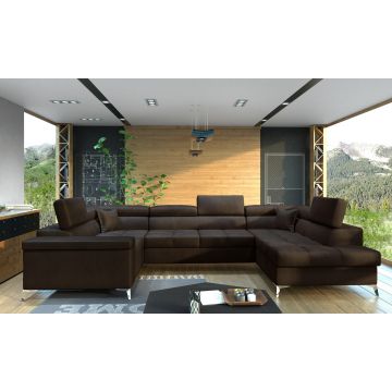 Coltar extensibil dreapta 6 locuri ELTAP, Th-15, Thiago, 342x208x88 cm, lemn/poliester, maro inchis