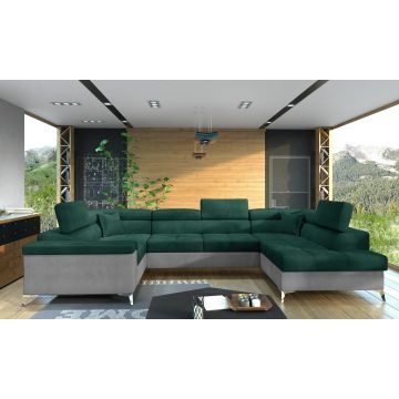 Coltar extensibil dreapta 6 locuri ELTAP, Th-16, Thiago, 342x208x88 cm, lemn/poliester, verde inchis/gri deschis