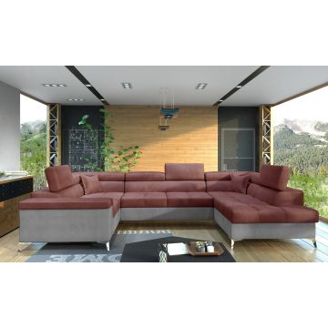 Coltar extensibil dreapta 6 locuri ELTAP, Th-18, Thiago, 342x208x88 cm, lemn/poliester, roz inchis/gri deschis