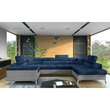 Coltar extensibil dreapta 6 locuri ELTAP, Th-20, Thiago, 342x208x88 cm, lemn/poliester, albastru inchis/gri deschis