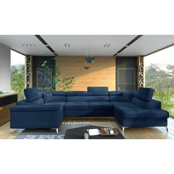 Coltar extensibil dreapta 6 locuri ELTAP, Th-21, Thiago, 342x208x88 cm, lemn/poliester, albastru inchis