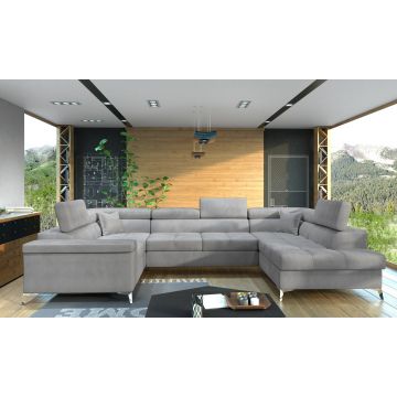 Coltar extensibil dreapta 6 locuri ELTAP, Th-22, Thiago, 342x208x88 cm, lemn/poliester, gri deschis