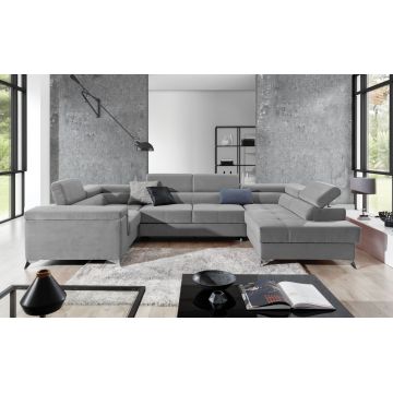 Coltar extensibil dreapta 6 locuri ELTAP, Th-69, Thiago, 342x208x88 cm, lemn/poliester, gri deschis
