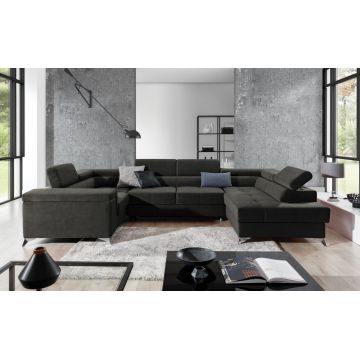 Coltar extensibil dreapta 6 locuri ELTAP, Th-73, Thiago, 342x208x88 cm, lemn/poliester, gri inchis