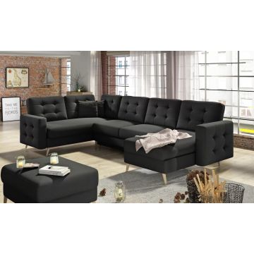 Coltar extensibil reversibil 5 locuri ELTAP, AsdU-05, Asgard, 326x202x93 cm, lemn/poliester, negru