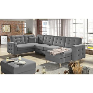 Coltar extensibil reversibil 5 locuri ELTAP, AsdU-08, Asgard, 326x202x93 cm, lemn/poliester, gri