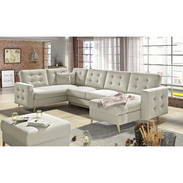 Coltar extensibil reversibil 5 locuri ELTAP, AsdU-09, Asgard, 326x202x93 cm, lemn/poliester, bej deschis
