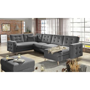 Coltar extensibil reversibil 5 locuri ELTAP, AsdU-26, Asgard, 326x202x93 cm, lemn/poliester, gri inchis
