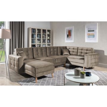 Coltar extensibil reversibil 5 locuri ELTAP, AsdU-53, Asgard, 326x202x93 cm, lemn/poliester, maro deschis