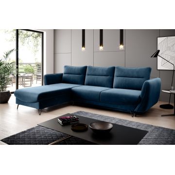Coltar extensibil stanga 3 locuri ELTAP, LT-40LU, Silva, 276x201x100 cm, lemn/poliester, albastru inchis