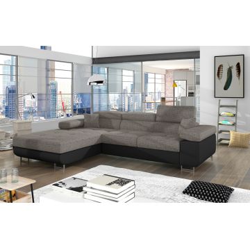 Coltar extensibil stanga 4 locuri ELTAP, Armd-15, Armando, 289x203x85 cm, lemn/poliester, gri/negru