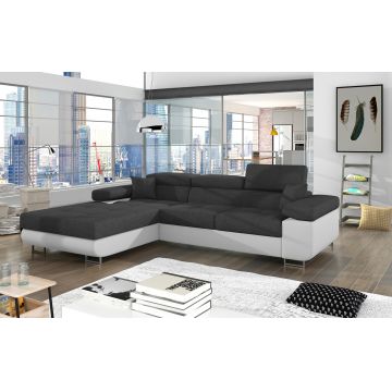 Coltar extensibil stanga 4 locuri ELTAP, Armd-18, Armando, 289x203x85 cm, lemn/poliester, gri inchis/alb