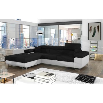 Coltar extensibil stanga 4 locuri ELTAP, Armd-19, Armando, 289x203x85 cm, lemn/poliester, negru/alb