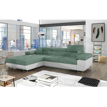 Coltar extensibil stanga 4 locuri ELTAP, Armd-23, Armando, 289x203x85 cm, lemn/poliester, verde/alb