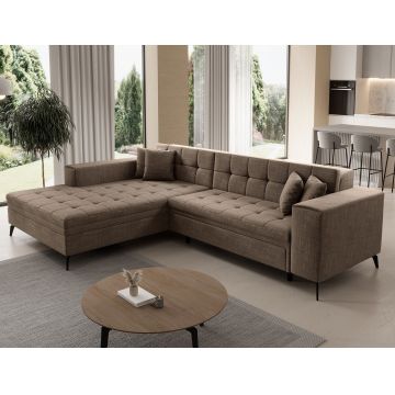 Coltar extensibil stanga 4 locuri ELTAP, Sol-02, Solange, 292x196x84 cm, lemn/poliester, bej inchis