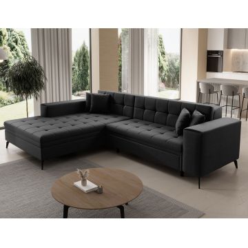 Coltar extensibil stanga 4 locuri ELTAP, Sol-03, Solange, 292x196x84 cm, lemn/poliester, negru