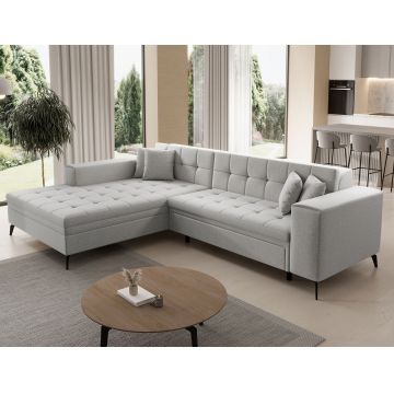 Coltar extensibil stanga 4 locuri ELTAP, Sol-07, Solange, 292x196x84 cm, lemn/poliester, gri deschis