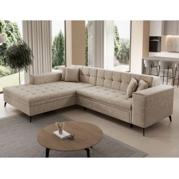 Coltar extensibil stanga 4 locuri ELTAP, Sol-13, Solange, 292x196x84 cm, lemn/poliester, bej deschis