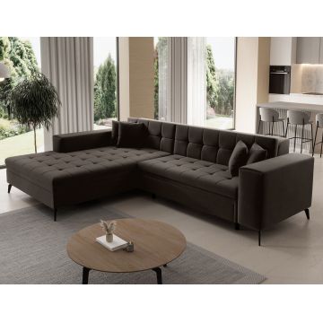 Coltar extensibil stanga 4 locuri ELTAP, Sol-16, Solange, 292x196x84 cm, lemn/poliester, maro inchis