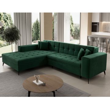 Coltar extensibil stanga 4 locuri ELTAP, Sol-18, Solange, 292x196x84 cm, lemn/poliester, verde inchis
