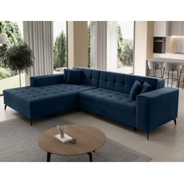 Coltar extensibil stanga 4 locuri ELTAP, Sol-19, Solange, 292x196x84 cm, lemn/poliester, albastru inchis