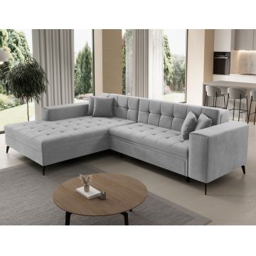 Coltar extensibil stanga 4 locuri ELTAP, Sol-20, Solange, 292x196x84 cm, lemn/poliester, gri deschis
