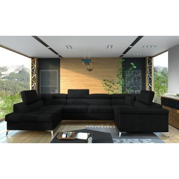 Coltar extensibil stanga 6 locuri ELTAP, Th-102, Thiago, 342x208x88 cm, lemn/poliester, negru