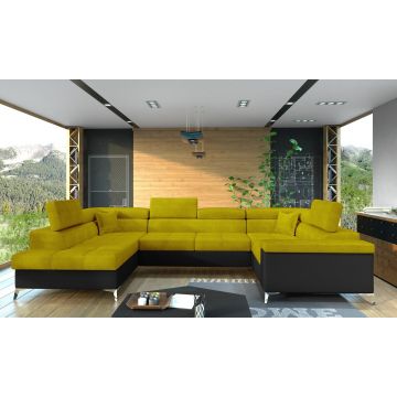 Coltar extensibil stanga 6 locuri ELTAP, Th-23, Thiago, 342x208x88 cm, lemn/poliester, galben/negru