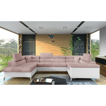 Coltar extensibil stanga 6 locuri ELTAP, Th-26, Thiago, 342x208x88 cm, lemn/poliester, roz deschis/alb