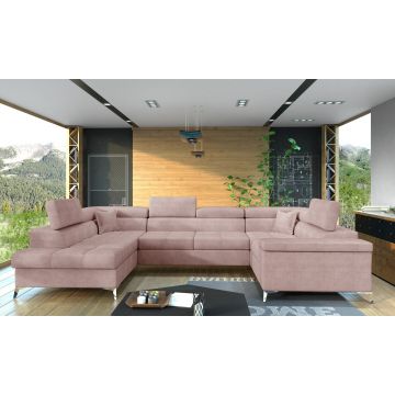 Coltar extensibil stanga 6 locuri ELTAP, Th-27, Thiago, 342x208x88 cm, lemn/poliester, roz deschis