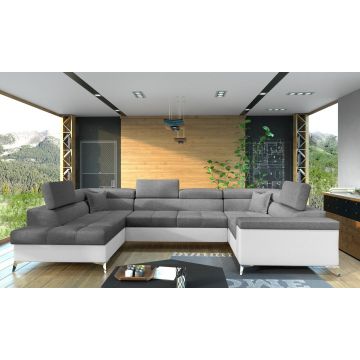 Coltar extensibil stanga 6 locuri ELTAP, Th-29, Thiago, 342x208x88 cm, lemn/poliester, gri inchis/alb