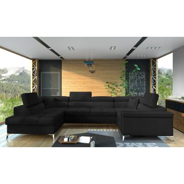 Coltar extensibil stanga 6 locuri ELTAP, Th-30, Thiago, 342x208x88 cm, lemn/poliester, negru