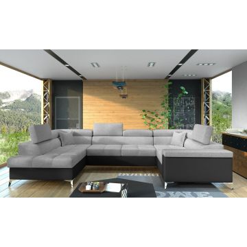 Coltar extensibil stanga 6 locuri ELTAP, Th-31, Thiago, 342x208x88 cm, lemn/poliester, gri deschis/negru