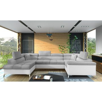 Coltar extensibil stanga 6 locuri ELTAP, Th-32, Thiago, 342x208x88 cm, lemn/poliester, gri deschis/alb