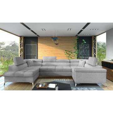 Coltar extensibil stanga 6 locuri ELTAP, Th-33, Thiago, 342x208x88 cm, lemn/poliester, gri deschis