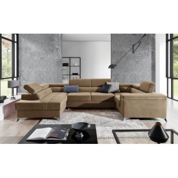 Coltar extensibil stanga 6 locuri ELTAP, Th-34, Thiago, 342x208x88 cm, lemn/poliester, maro deschis