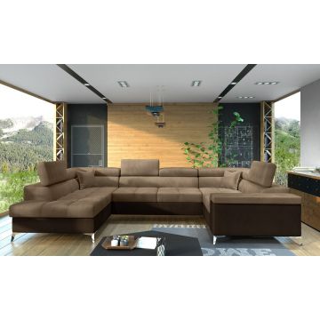 Coltar extensibil stanga 6 locuri ELTAP, Th-35, Thiago, 342x208x88 cm, lemn/poliester, maro deschis/maro inchis