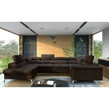Coltar extensibil stanga 6 locuri ELTAP, Th-37, Thiago, 342x208x88 cm, lemn/poliester, maro inchis