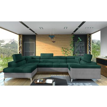 Coltar extensibil stanga 6 locuri ELTAP, Th-38, Thiago, 342x208x88 cm, lemn/poliester, verde inchis/gri deschis