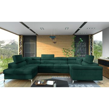 Coltar extensibil stanga 6 locuri ELTAP, Th-39, Thiago, 342x208x88 cm, lemn/poliester, verde inchis