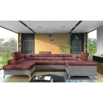 Coltar extensibil stanga 6 locuri ELTAP, Th-40, Thiago, 342x208x88 cm, lemn/poliester, roz inchis/gri deschis