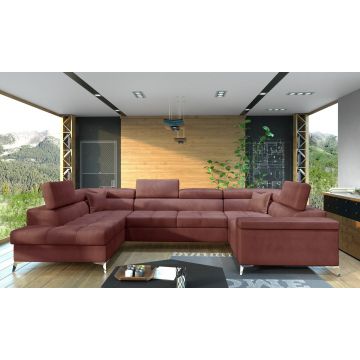 Coltar extensibil stanga 6 locuri ELTAP, Th-41, Thiago, 342x208x88 cm, lemn/poliester, roz inchis