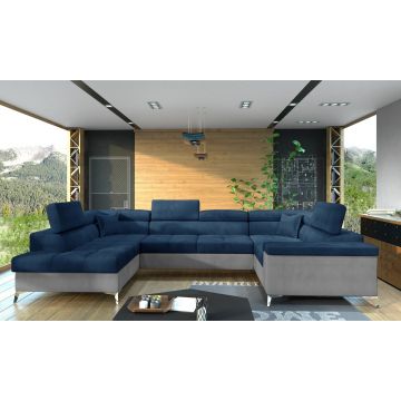 Coltar extensibil stanga 6 locuri ELTAP, Th-42, Thiago, 342x208x88 cm, lemn/poliester, albastru inchis/gri deschis
