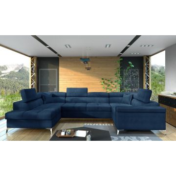 Coltar extensibil stanga 6 locuri ELTAP, Th-43, Thiago, 342x208x88 cm, lemn/poliester, albastru inchis