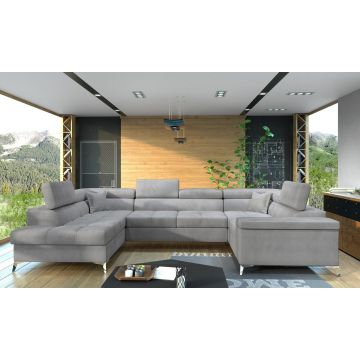 Coltar extensibil stanga 6 locuri ELTAP, Th-44, Thiago, 342x208x88 cm, lemn/poliester, gri deschis