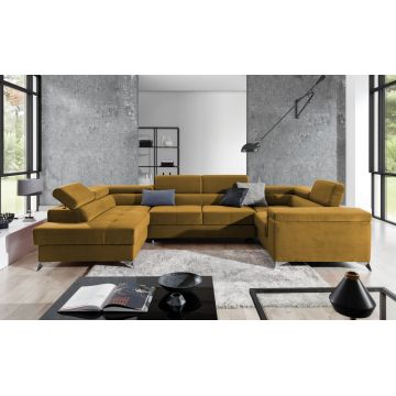 Coltar extensibil stanga 6 locuri ELTAP, Th-66, Thiago, 342x208x88 cm, lemn/poliester, mustar
